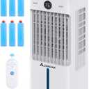 Windowless Portable Air Conditioners with Remote, 3-IN-1 Evaporative Air Cooler with Display, 2.64-Gal Tank for 10H Cooling, 3 Modes & 6 Speeds, 60 Oscillation, 12H Timer, Swamp Cooler for Indoors (White)
