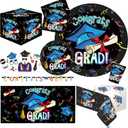 Ultimate 2025 Graduation Party Supplies Set for 30 Guests Includes Dinner & Dessert Plates Cups Napkins Table Covers Photo Props Banners Gift Card Box & Backdrop Congrats Grad Theme