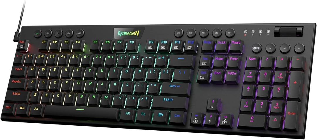 Redragon K619 Horus RGB Mechanical Keyboard, Ultra-Thin Designed Wired Gaming Keyboard w/Low Profile Keycaps, Dedicated Media Control & Linear Red Switch, Pro Software Supported