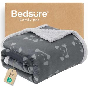Bedsure Waterproof Dog Blankets for Large Dogs - Soft Print Sherpa Fleece Pet Cat Blanket Washable for Couch Bed Protection, Cozy Plush Reversible Throw Furniture Protector, 50"x60", Anchor Gray