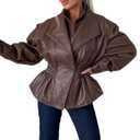 Wuitrie Winter Jackets for Women Faux Leather Long Sleeve Going Out Vintage Y2k Womens Coats Fall Clothes Streetwear L