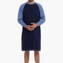 Keyocean Men's Cotton Nightgown Soft Lightweight Long Sleeve Sleepshirt Crew Neck & Pockets Comfortable Lounge Nightwear, M