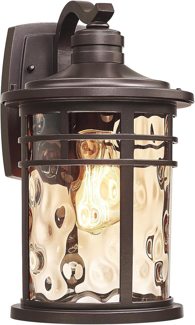 Darkaway Outdoor Wall Light Fixture,14.57inch Large Outside Porch Lights Wall Mounted Amber Ripple Glass Modern Exterior Waterproof Wall Sconce Lighting for House Front Door Garage, 14.57inch-1Pcs