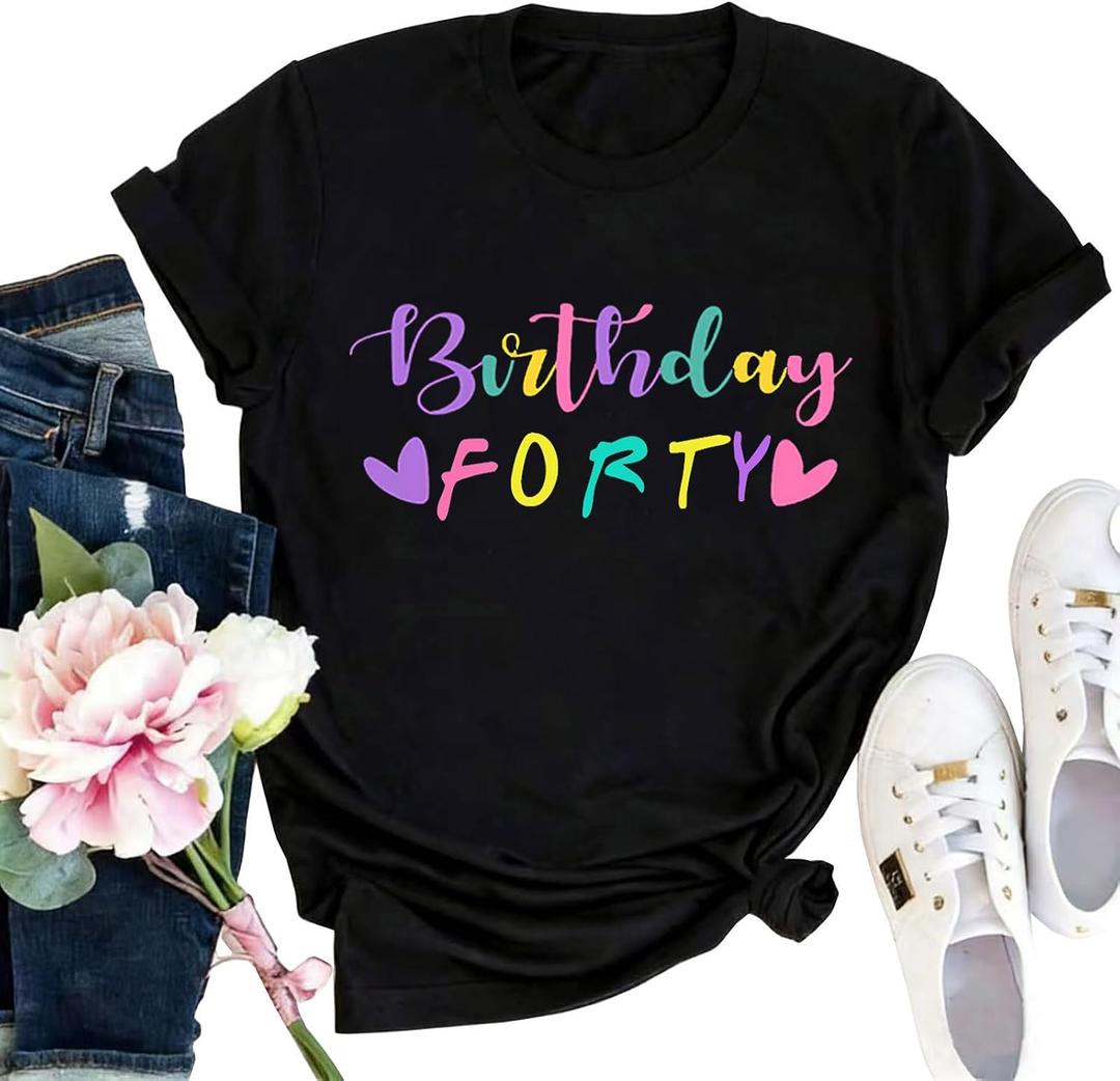 40th Birthday Gift T-Shirt Women Vintage 1986 Birthday Party Shirt Casual Short Sleeve 40 Bday Shirt Tee Tops (As Show,M) (M)