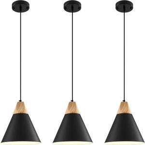 Modern Pendant Lights, 3 Packs 9.4inch Black Pendant Light, Kitchen Pendant Lights, Farmhouse Pendant Light for Kitchen, Living Room, Bar, Bedroom, Office, Ceiling 3 Packs