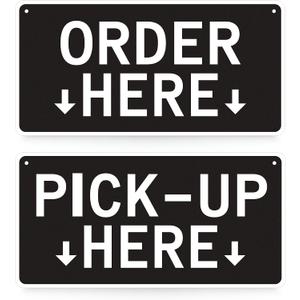 Order Here Sign, 2 pk Hanging Order Here Pick Up Here Signs, Double-Sided Acrylic Restaurant Signs for Business, Restaurants, Cafes & Bars, 11.9x5.9