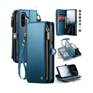 Defencase for Galaxy A36 5G Case Wallet with RFID Blocking Card Holder for Women Men, Fashion PU Leather Magnetic Snap Flip Zipper Wrist Strap Wallet Phone Case for Samsung Galaxy A36 5G, Dark Blue