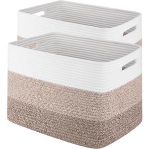 Storage Baskets for Organizing, 2 Pack Woven Basket for Storage, Rectangle Baskets for Shelves Closet Organizers, Toy Basket for Nursery Storage Living Room, Laundry Room, Bedroom (Gradient Brown)