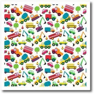 3dRose ht_222346_2 Cute Scattered Fire Trucks Construction Trucks Cars Pattern Iron on Heat Transfer for White Material, 6" x 6"