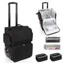 Large Makeup Train Case,Cosmetic Makeup Case for Hairstylist, Hairdresser Bag with Detachable Pouch,Heat Insulation and Anti-scalding Full layer for Hairdressing Tool Organizer Trolley with wheels