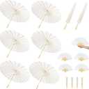 MOTOTO 8 Pack 33 Inch White Paper Umbrellas & 8 Pack 8inch Foldable Handheld Fans, Oiled Chinese Japanese White Parasols Umbrellas Paper Fans for DIY Painting, Wedding, Bridal Party, Ceiling Decor