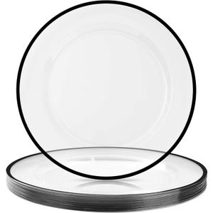 BESTSTAR 12 Inch Disposable Decor Charger Plates, 15 Pack Plastic Clear Plates with Gold Rim, Perfect Table Decor for Party, Wedding, Dinner