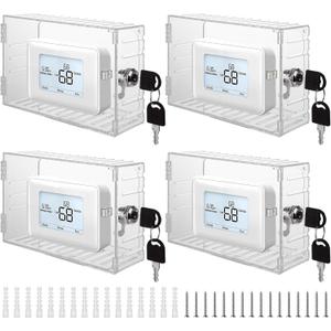4PCS Large Thermostat Lock Box with Key, Clear Thermostat Cover with Lock for Thermostat on Wall, Lockable Thermostat Lock Box Cover, AC Lock Box Cover with Key Fit Thermostat 5"H x6"W or Smaller
