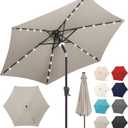 FLAME&SHADE 7.5 FT Solar Light Patio Umbrella, 24 LED Lights Outdoor Umbrella with Centre Surround Light, Table Umbrella Outdoor Patio for Deck, Pool, Backyard, Garden, UV Protection (Taupe)
