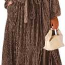 Happy Sailed Women's Velvet Dress Fashion Fall Winter Long Sleeve High Waist A-Line Semi Formal Wedding Guest Dresses (Brown Coffee) Large