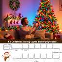 4 Pack Christmas String Lights Battery Operated, Each 50 LED16.5Ft Dark Green String Lights Auto Timer 8 Modes Indoor Outdoor Xmas Wreath Tree Decor (Multicolor)