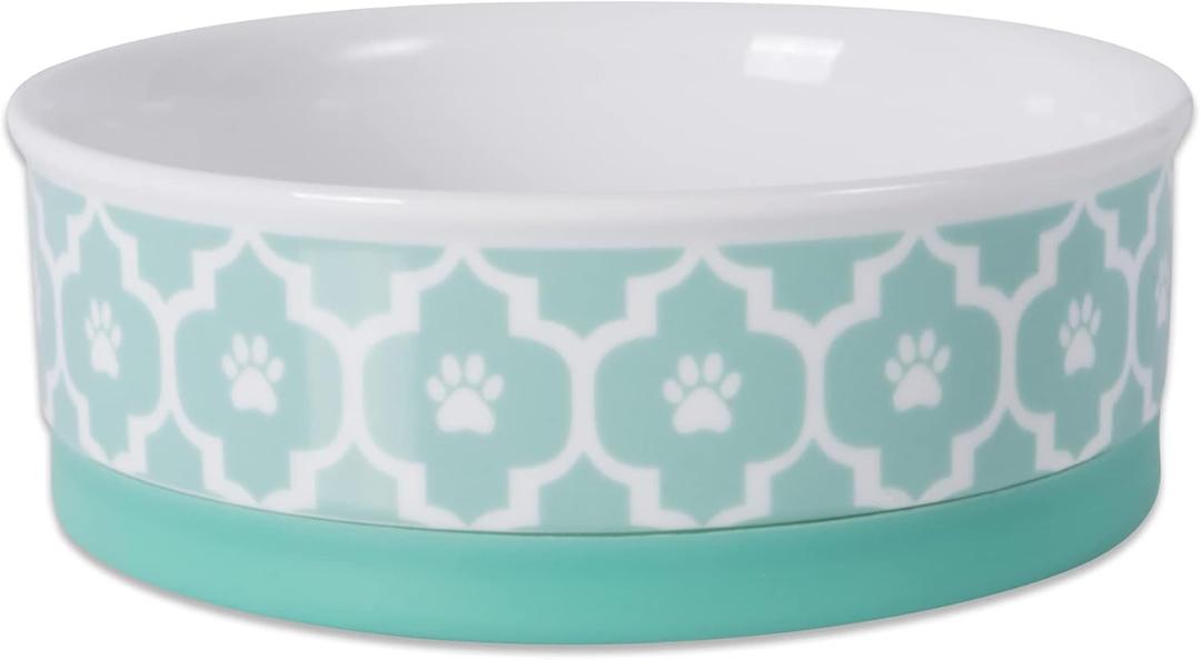 Bone Dry Lattice Collection Pet Bowl & Canister, Single Dish, Medium 6x2", Aqua