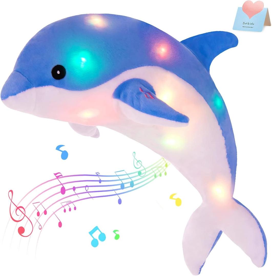 Glow Guards Light up Musical Stuffed Dolphin Ocean Life Soft Plush Toy with LED Night Lights Nursery Songs Glow Singing Sea Animals Birthday for Toddler Kids, 18''