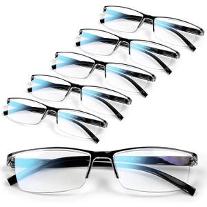 6 pack Business Style Reading Glasses Men - Blue Light Blocking Metal Frame Spring Hinge Durable Readers for Men Women +1.75
