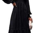 PRETTYGARDEN Women's Fall Dresses 2025 Long Sleeve V Neck Swiss Dot Empire Waist Chiffon Dress Ruffle Smocked Midi Dresses, Size XXL