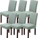 Kitchen Chair Covers Dining Chair Cover,Removable Washable Jacquard Parsons Chair Covers (Bean Green,Set of 6)