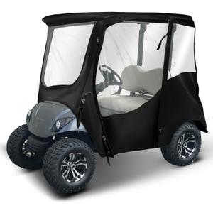 NOKINS 600D Waterproof Golf Cart Deluxe Enclosure for Yamaha G14/G26/G22/G29/Drive 2, 2 Passenger Golf Cart Rain Cover with Clear PVC Roll Up Window (Black)
