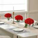 Velvet Roses in Crystal Glass Vase, Artificial Flowers with Vase, Silk Flower Arrangements for Home, Wedding, and Office Décor Table Arrangement Centerpiece, Red