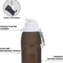 HYDRATE Collapsible Water Bottles for Travel - 17oz Foldable Pocket Bottle - Portable, Flexible, Compact Roll Up Bottles with Carabiner - Refillable Pouch for Hot and Cold Drinks (Black)
