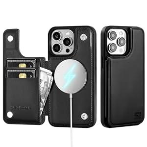 SkyEagle for iPhone 15 Pro Wallet Case with Card Holder Compatible with Magsafe Kickstand RFID Blocking Flip Cover Credit Card Slots PU Leather Men Women Phone Case for Apple 15 Pro 6.1", Black