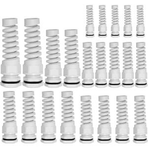 22PCS PG7 PG9 PG11 PG13.5 PG16 PG21 White Waterproof Cable Gland, Wire Hole Flex Spiral Strain Relief Nylon Joint For Cable Fixing Wiring Repairing Gland Replacement Electrical Appliances