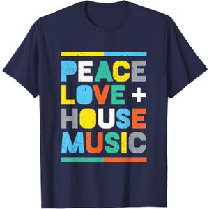 House Music T-Shirt: EDM DJ Shirt, Peace, Love & House Music T-Shirt 4X, Navy Blue