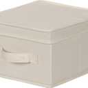 Household Essentials 111 Storage Box with Lid and Handle - Natural Beige Canvas - Medium,Natural Trim