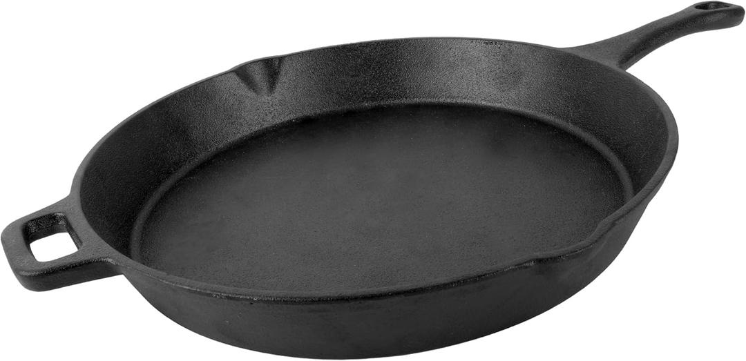 Coghlan's Cast Iron Skillet  12-Inch Pre-Seasoned Frying Pan with Dual Pour Spouts & Helper Handle for Campfire Cooking, Stove, Grill, or Oven  Durable Outdoor Cookware