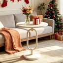 Lightdot White Round Side Table Modern End Table Stable Small Sofa Side Table with Heavy Duty Metal Base Integrated Accent Coffee Table Easy Assemble Nightstand for Living Room Bedroom