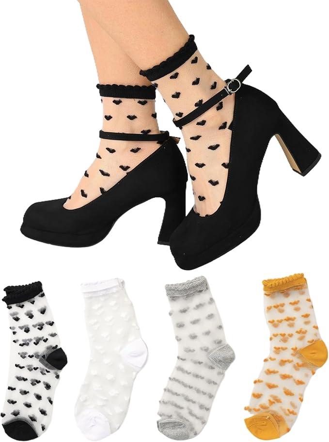 SHRFLASH Lace Socks for Women's Girls,Cute Ruffle Frilly Lolita Dress Socks for Concerts School Black/White/Pink/Grey