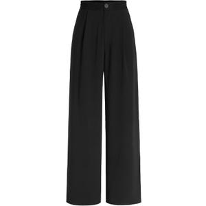 CIDER Solid High Waist Pleated Wide Leg Trousers (XL, Black)
