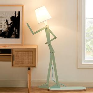 Unique Mini Wood Floor Lamp for Living Room Bedroom Office Farmhouse - Cute Corner Decorative Reading Standing Light Creative Swing Arm Arc Design Gift for Kids Room (Green Mini)