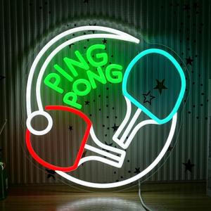 Ping Pong Neon Sign USB Powered 12.6 * 12.6 inch LED Table Tennis Neon Light for Wall Decor Play Sports Neon Signs for Game Room Gym Man Cave Home Theater