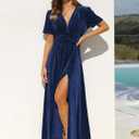 Sissyaki Women's Retro V-Neck Velvet Maxi Dress Wedding Guest Formal Party Long Dresses (Blue, M)