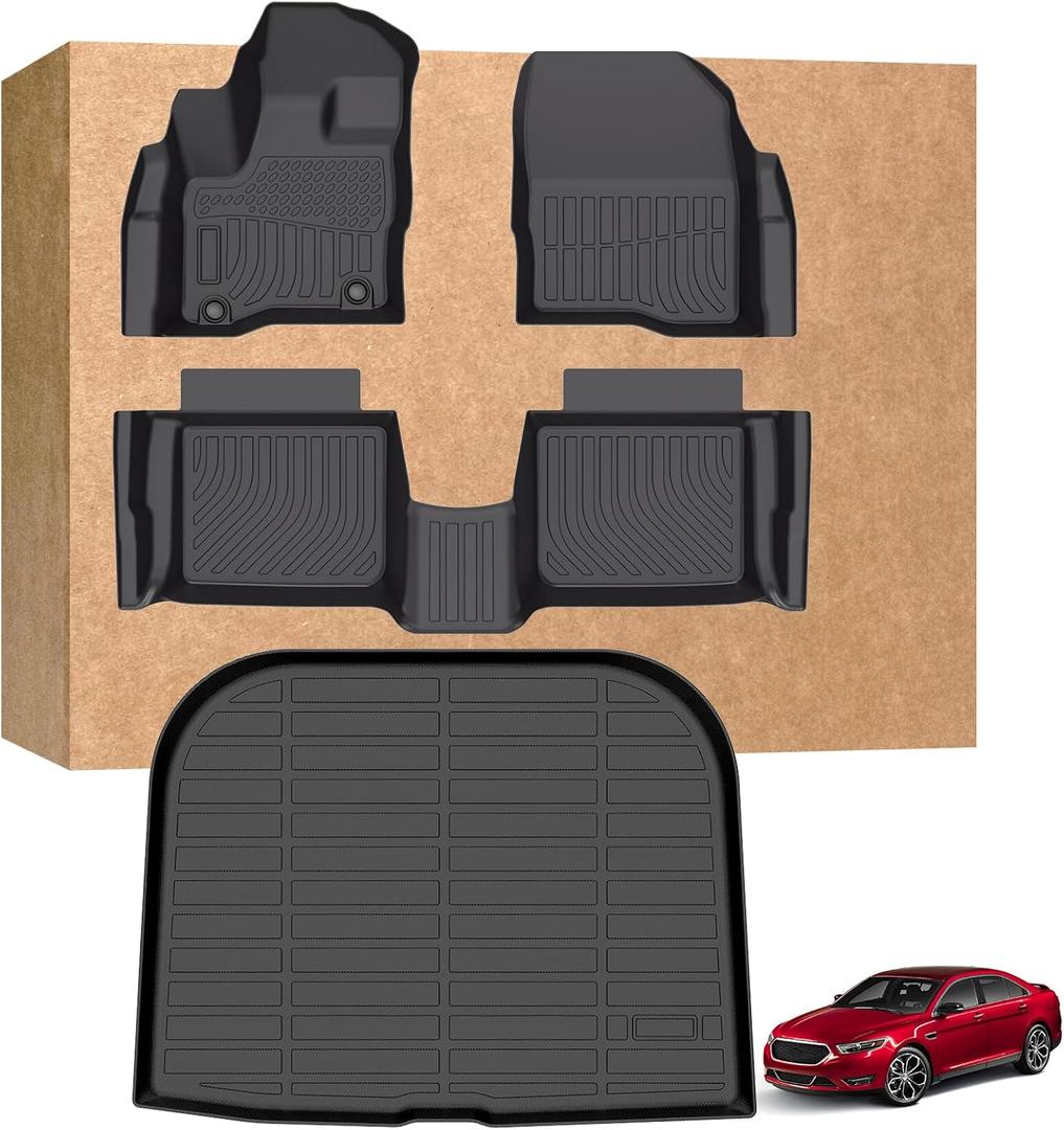 Floor Mats for Ford Taurus 2019-2010, for Taurus SE | SEL | Limited | SHO All Weather Rubber TPE Floor Liners, Waterproof Anti-Slip Protector Liner, Front & 2nd Row & Trunk Mat