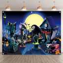 ZTHMOE 8x6ft Halloween Nightmare Themed Party Photography Backdrop Pumpkin Moon Town Background Birthday Baby Shower Christmas Party Decorations Photo Tapestry Props