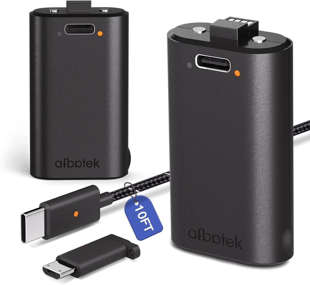 2 Pack Xbox Rechargeable Battery Pack, Xbox Series X Play & Charge Kit 1400mAh Capacity Fully charges in 3 Hours, 9 Ft USB Type-C Cable, Compatible w/ Xbox Series X/S, Xbox one/S/X/Elite Controllers