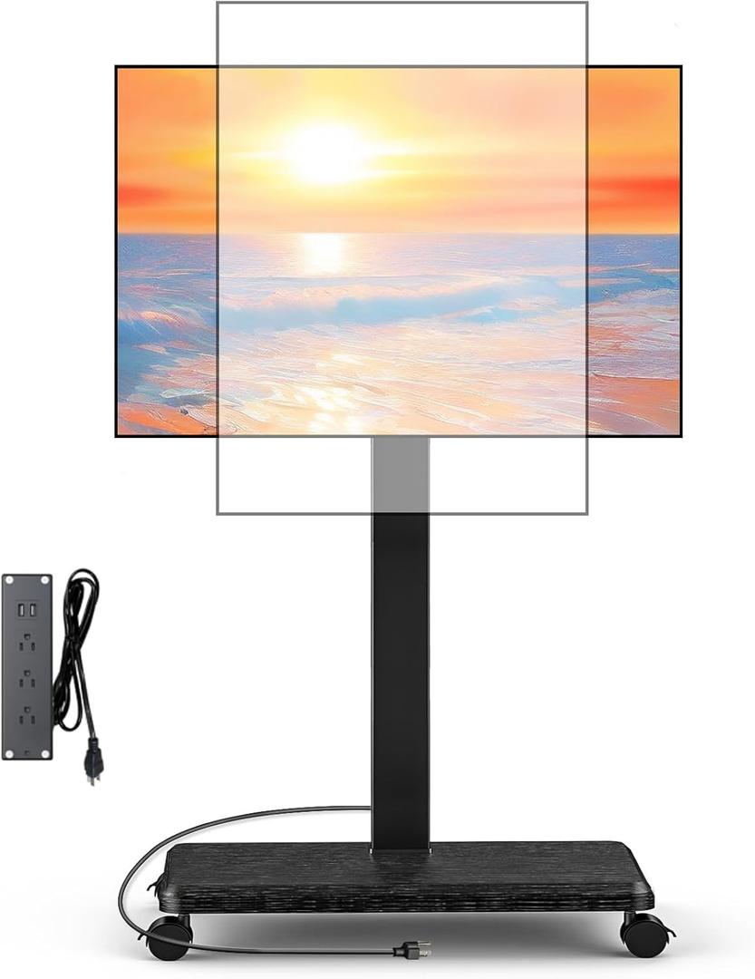 Neothm Rolling TV Stand with Power Outlet, Swivel Mobile Portable TV Cart for 32-75 Inch TVs up to 110 lbs, Landscape to Portrait, Height Adjustable Outdoor TV Stand with Wheels, Max VESA 600x400mm