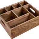 VaeFae Acacia Wood Caddy Organizer, Napkin and Paper Plate Holder, Wooden Utensil Holder, Silverware Caddy for Kitchen, Camping, Party (Large)