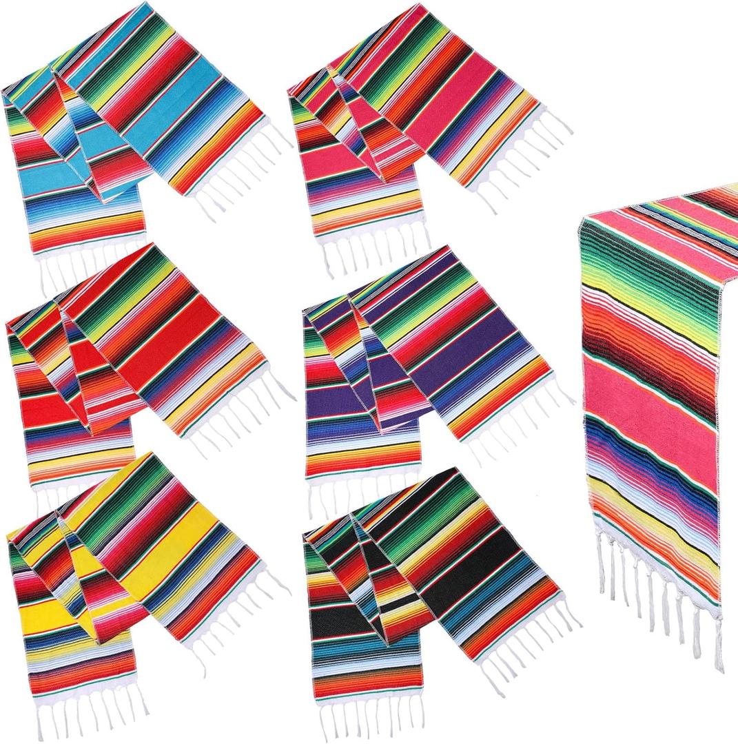 Tatuo 6 Pieces Mexican Table Runner Serape Fiesta Centerpieces Mexican Shawl for Theme Party Decoration Cinco De Mayo Fiesta Birthday Party (Mixed Color)