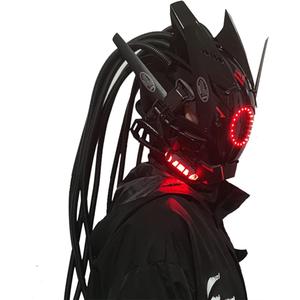 KYEDAY Punk Mask Cosplay for Men, Round Light with Braids Mask Cosplay Halloween Fit Party Music Festival Accessories (Red) Large