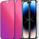 2 Pcs Dazzling Gradient Colorful Anti-Spy Tempered Glass Screen Protector, Electroplated Anti-Blue Light,HD Anti-scratch Privacy Protection (iPhone 15 Pro)