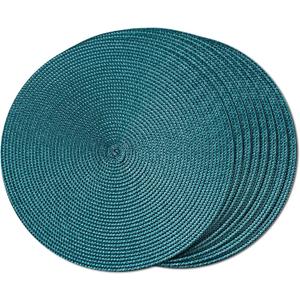 FunWheat Round Braided Placemats Set of 8 Place Mats for Dining Tables Woven Washable Non-Slip Table mats Small 13 inch(S Teal, 8pcs)