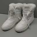 BABUDOG Womens Warm Fur Lined Mid-Calf Boots Waterproof Winter Snow Boots Non-slip Lace up Combat Boots (9, White)