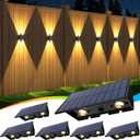 Solar Fence Lights,6Pack Solar Lights Outdoor Warm White + RGB Up & Down Waterproof 100 Lumens Dusk to Dawn Large Solar Wall Lights for Backyard/Pool/Railing/Patio/Porch/Step/Wall